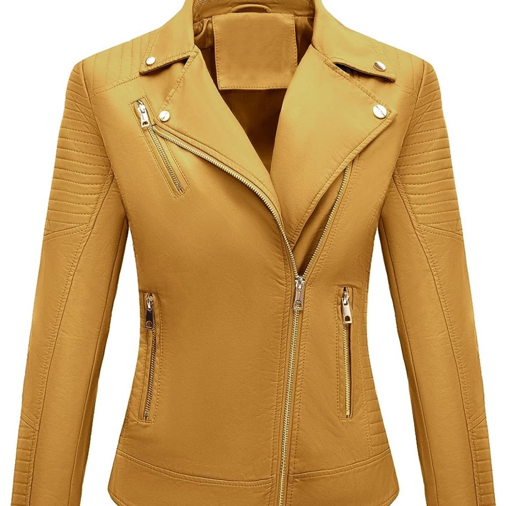 Bellivera Faux Leather Mustard color casual jacket